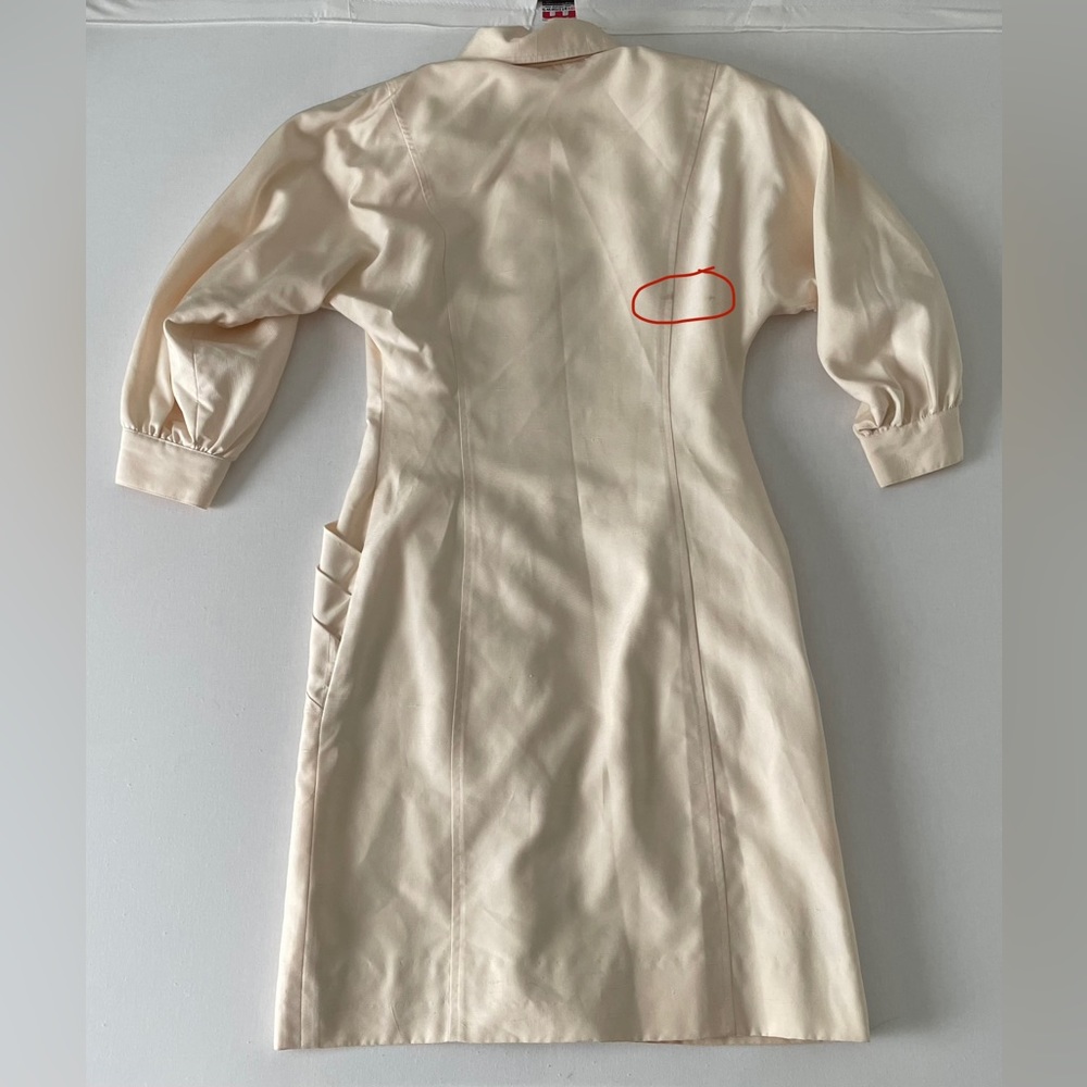 Vintage Silk Cream Button Midi Dress with Shoulder Pads Medium M - Picture 11 of 15